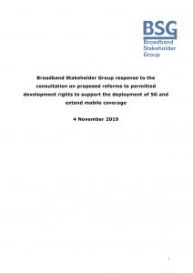 Front cover of BSG Response to 5G consultation - November 2019