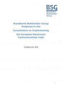 Cover of BSG Response to Consultation on Implementing the European Electronics Communications Code